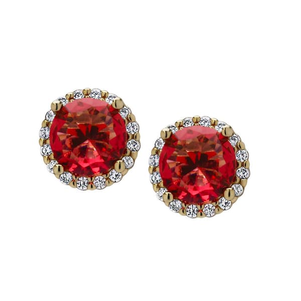 Ruby Round Halo Stud Earrings - image 