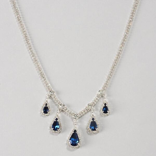 Rosa Rhinestones Clear & Blue Rhinestone Teardrops Necklace - image 