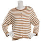 Juniors Pink Rose Boxy Stripe Roll Hem Button Front Cardigan - image 1