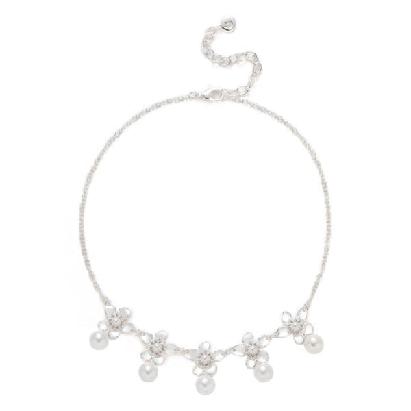 Gloria Vanderbilt Pearl & Crystal Flower Frontal Collar Necklace