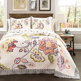 Lush Decor(R) Aster 3pc. Quilt Set - Coral/Navy