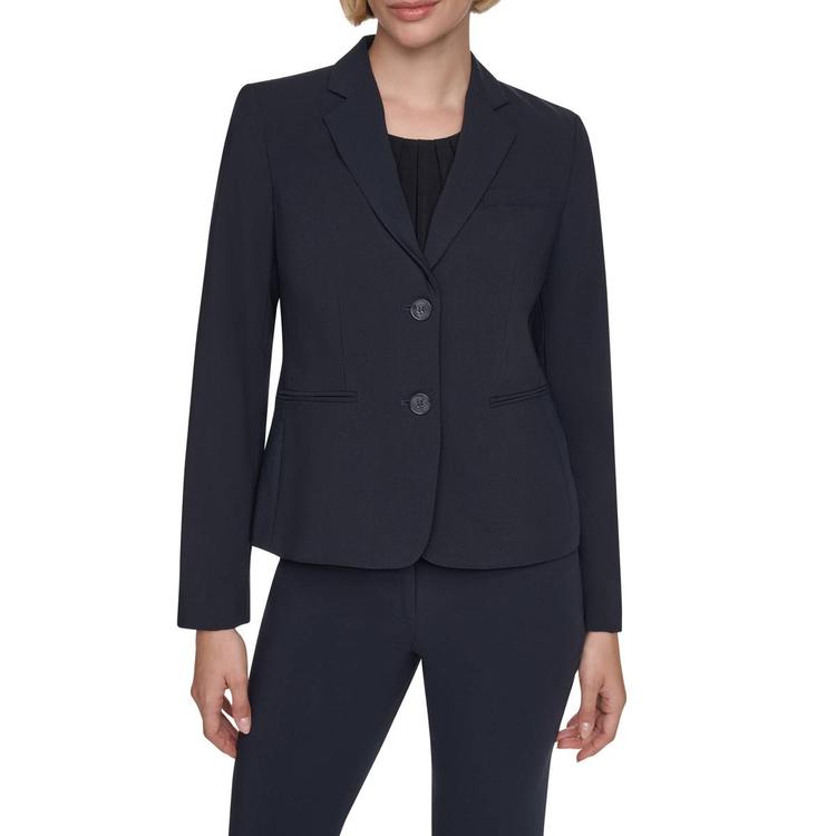 Womens DKNY Long Sleeve Solid Two Button Blazer - Navy