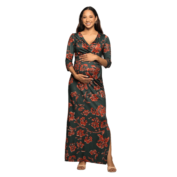 Plus Size 24/7 Comfort Apparel Floral Slit Maternity Maxi Dress - image 
