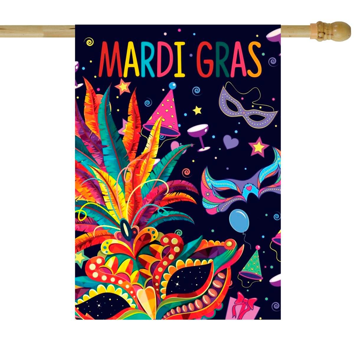 Northlight Seasonal Mardi Gras Feathers & Masks House Flag