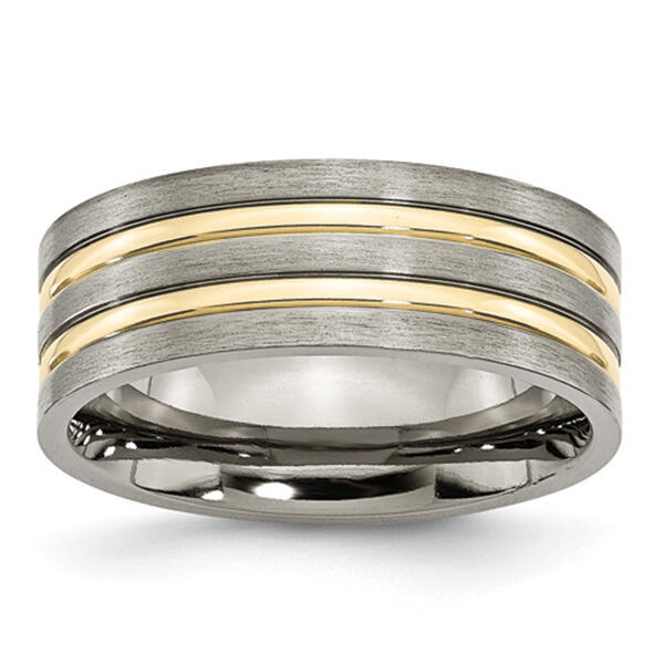 Mens Endless Affection&#40;tm&#41; 8mm Grooved Yellow IP-Plated Wedding Band - image 