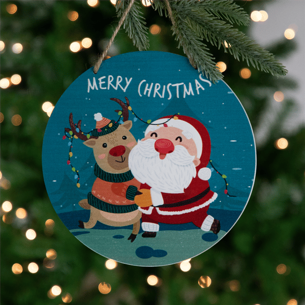 Northlight Santa & Reindeer "Merry Christmas" Disc Ornament