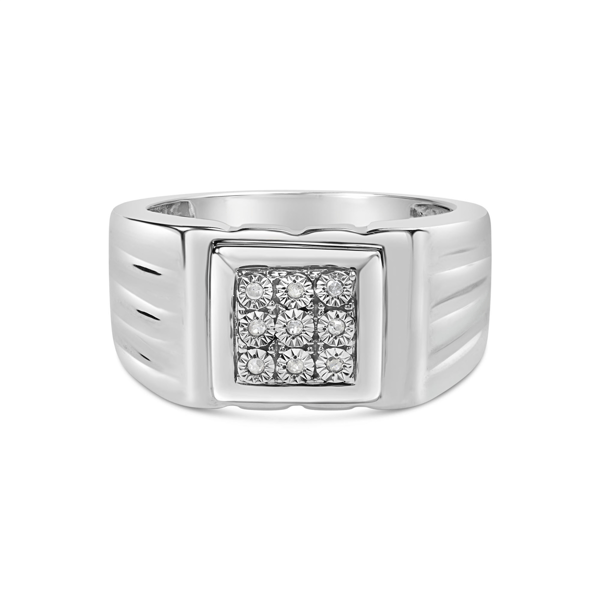 Mens Haus of Brilliance Diamond Miracle-Set Ridged Band Ring - image 