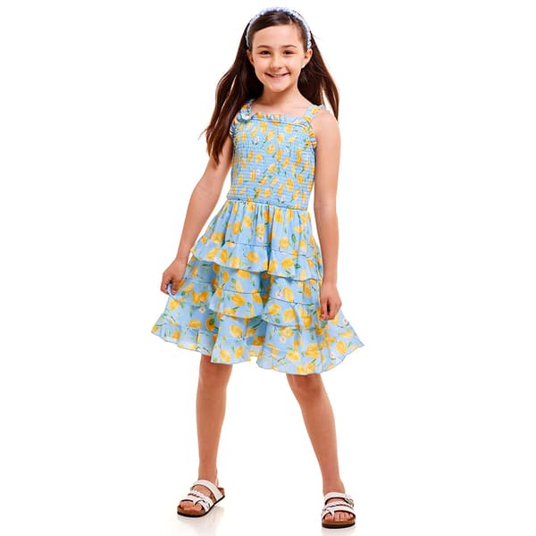 Girls &#40;7-16&#41; Rare Editions Sleeveless Smocked Ruffle Lemon Dress - image 