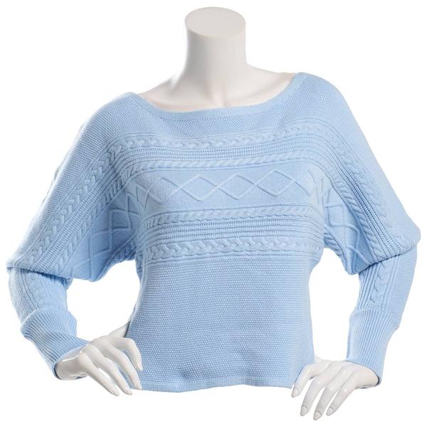 Juniors Derek Heart Mix Stitch Cable Boat Neck Dolman Sweater