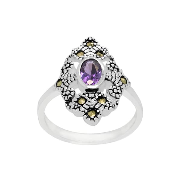 Marcasite & Amethyst CZ Ring - image 