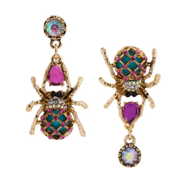 Betsey Johnson Gold-Tone Spider Mismatched Drop Earrings - image 