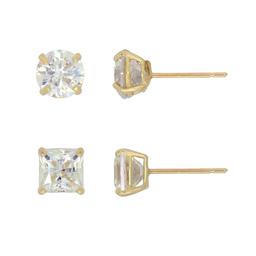 Candela 14kt. Stunning 6mm & 7mm 2 Pair Set CZ Stud Earrings Set