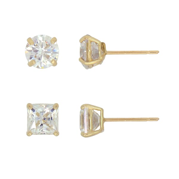 Candela 14kt. Stunning 6mm & 7mm 2 Pair Set CZ Stud Earrings Set - image 