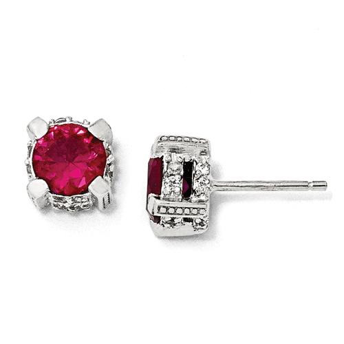Sterling Silver & Ruby 7mm Stud Earrings - image 