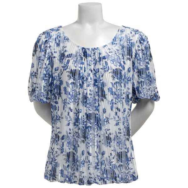 Womens Sara Michele Balloon Sleeve Bubble Hem Floral Blouse - image 
