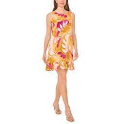 Womens MSK Sleeveless Leaf Challis Ruffle Hem Shift Dress