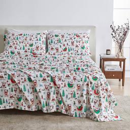 Freshfolds Cotton Santa Joy Holiday 4pc. Flannel Sheet Set