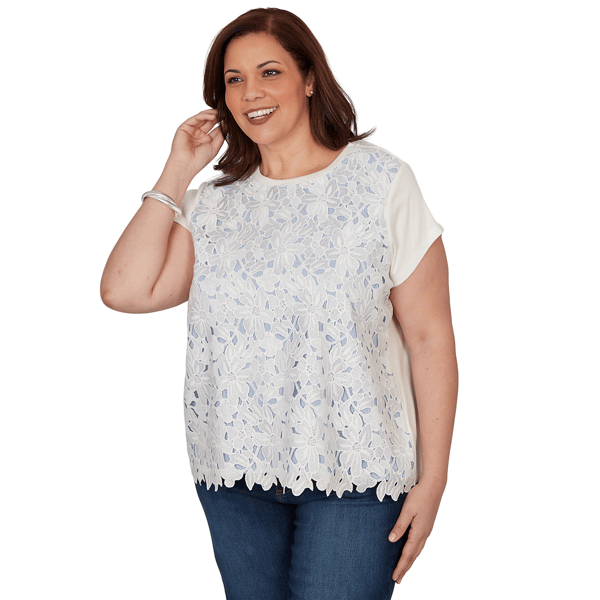 Plus Size Skye’s the Limit Sunny Blue Skies Floral Lace Blouse