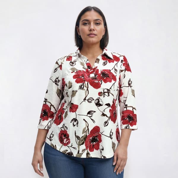 Plus Size Emily Daniels Split Neck Floral Jacquard Blouse - image 