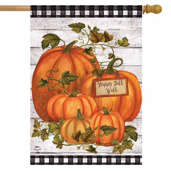 Briarwood Lane Happy Fall Y''all Pumpkin Farmhouse House Flag - image 