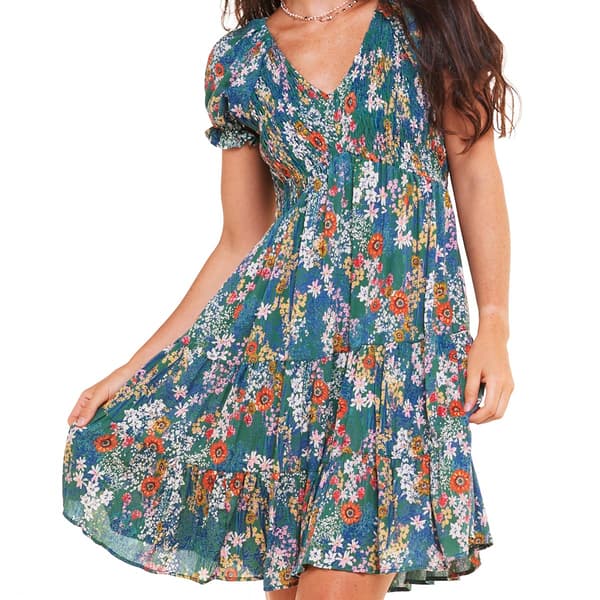 Juniors Angie Garden Honey Smocked A-Line Mini Dress