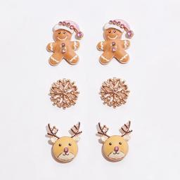 3pr. Gingerbread/Snowflake/Reindeer Stud Earring Set