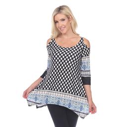 Womens White Mark 3/4 Sleeve Cold Shoulder Tunic
