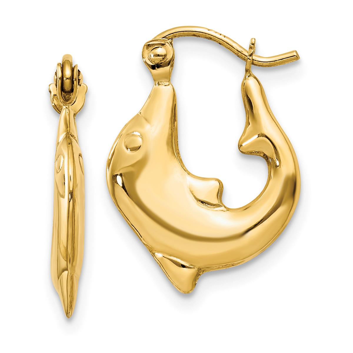 Gold Classics™ 14kt. Gold Polished Dolphin Hoop Earrings