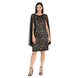 Womens R&M Richards Sequin Lace Sheer Capelet Dress