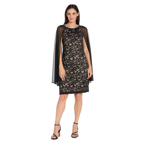 Womens R&M Richards Sequin Lace Sheer Capelet Dress - image 