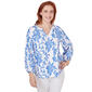 Womens Ruby Rd. Bali Blue 3/4 Sleeve Woven Luxe Voile Top - image 1