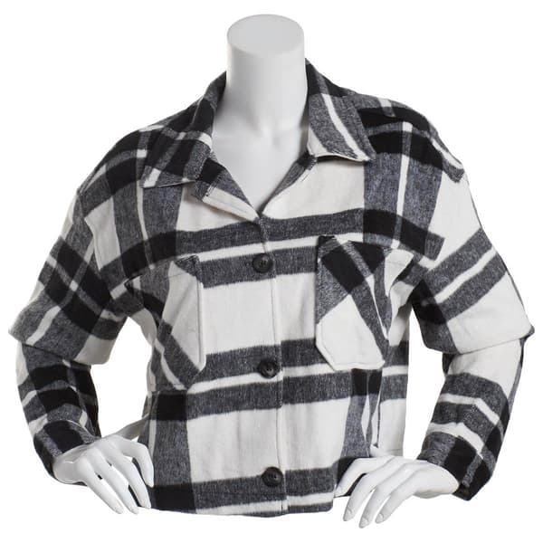 Juniors Ashley Plaid Wool-Like Cropped Jacket - Black/White - image 