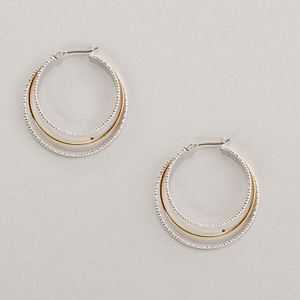 Napier Two-Tone Click-Top Wide Hoop Earrings - image 