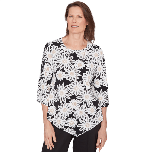 Petite Alfred Dunner Classics 3/4 Sleeve Daisy Floral Blouse - image 