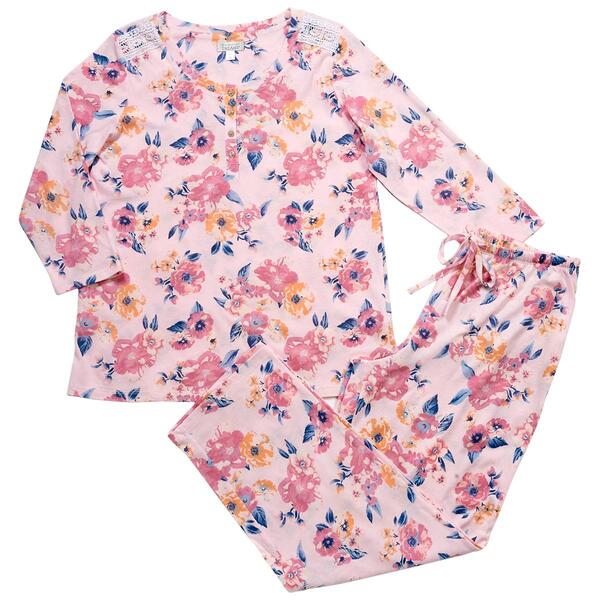 Womens Celestial Dreams 3/4 Sleeve Lace Shoulder Floral Pajama - image 