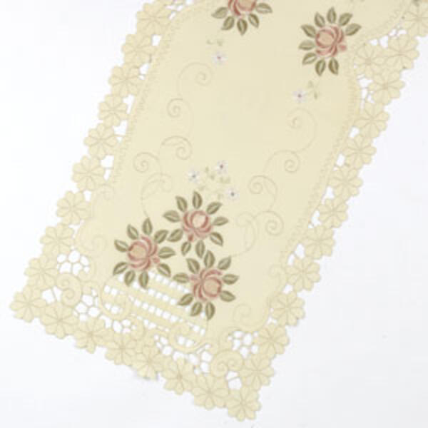 Embroidered Rose Cutwork Table Runner - image 