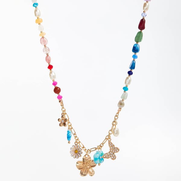 Ashley Beaded Necklace w/ Flower/Butterfly & Pearl Charm Necklace - image 