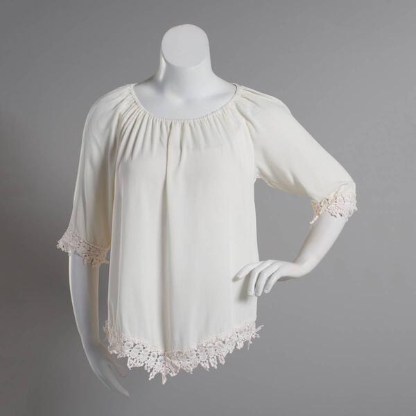 Plus Size NY Collection 3/4 Sleeve Solid Woven Crepon Peasant Top - image 