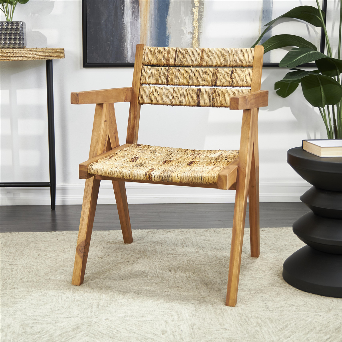 9th & Pike® Bohemian Brown Teak Wood Accent Chair