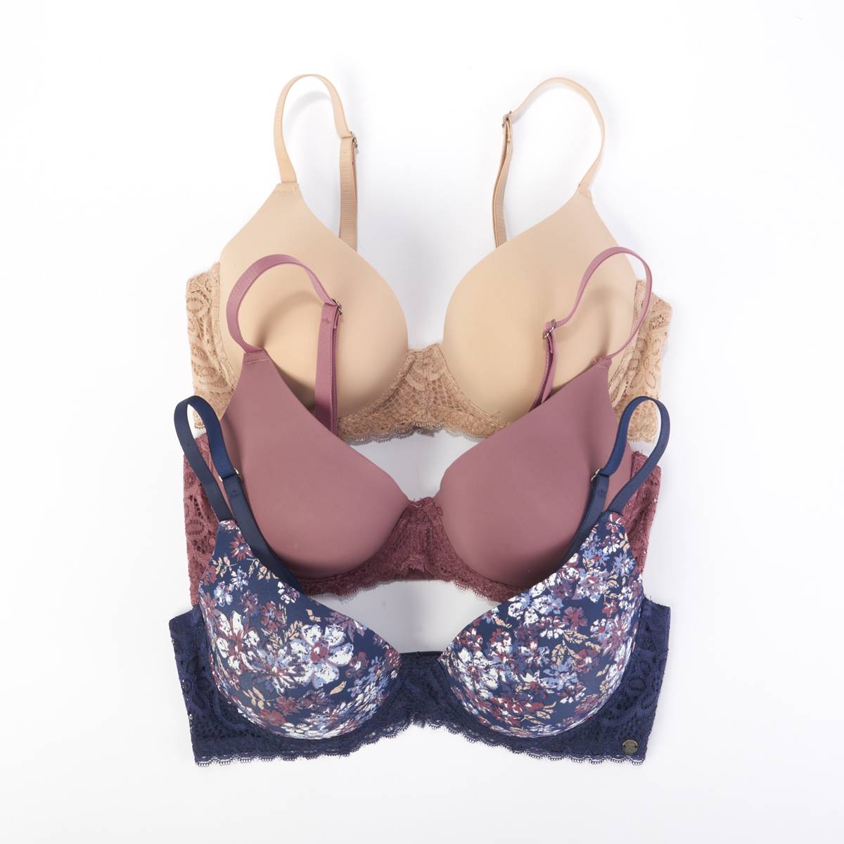 Open Video Modal for Womens Lucky Brand 3pk. Demi Bras w/Lace Wings LVD05855CBV