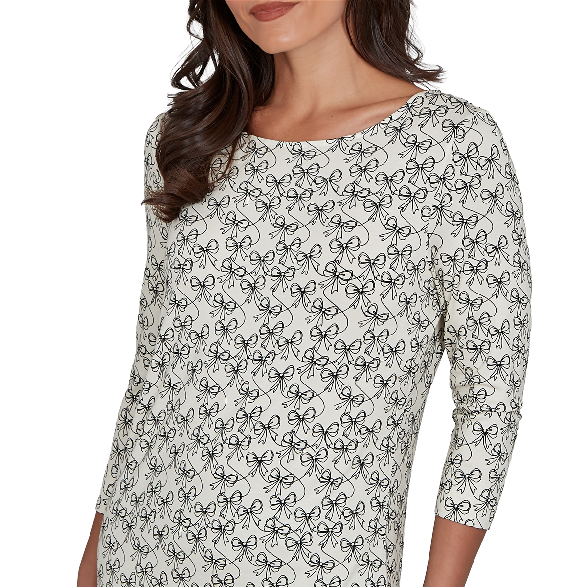 Womens Emaline Key Items 3/4 Sleeve Boat Neck Bow Tee