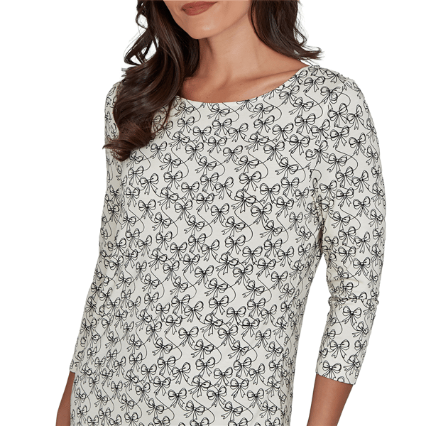 Womens Emaline Key Items 3/4 Sleeve Boat Neck Bow Tee