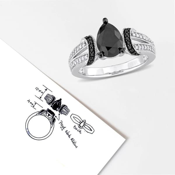 Sophia B White Gold 2 2/5ctw. Black & White Pear Diamond Ring