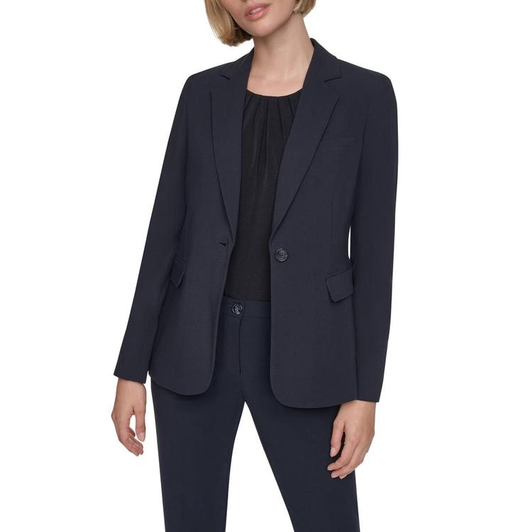 Womens DKNY Long Sleeve Solid One Button Blazer - Navy