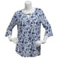 Womens Notations 3/4 Ruffle Sleeve Keyhole Neck Floral Blouse - image 1