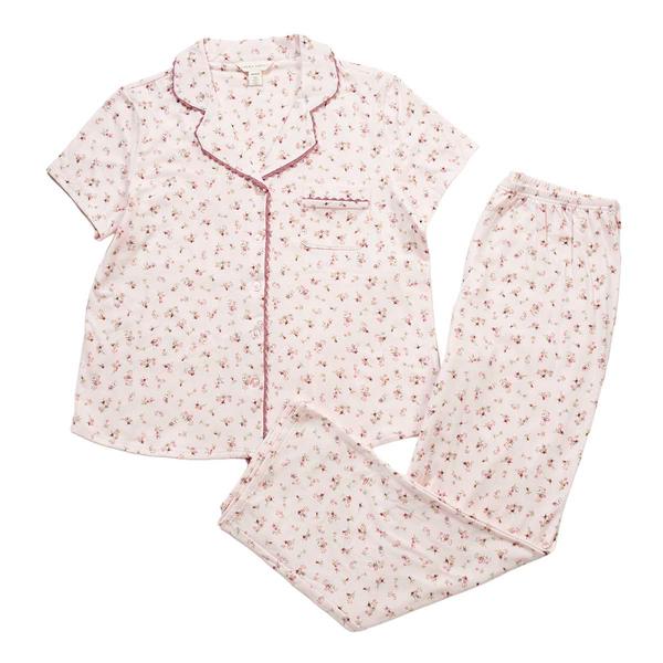 Womens Laura Ashley® Short Sleeve Crotchet Pajama Set