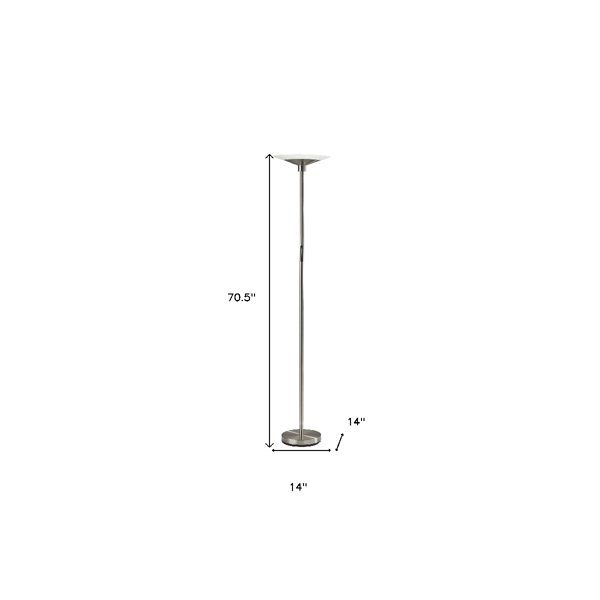 HomeRoots 71in. Silver LED Torchiere Floor Lamp With Glass Shade