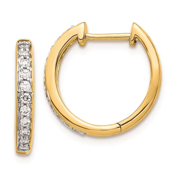 Pure Fire 14kt.Gold Polished 1/4ctw. Diamond Hinged Hoop Earrings - image 