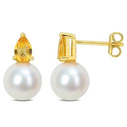 Gemstone Classics(tm) Freshwater Pearl & Citrine Stud Earrings