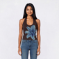 Juniors Pink Rose Mesh Placement Flower Halter Top - image 1